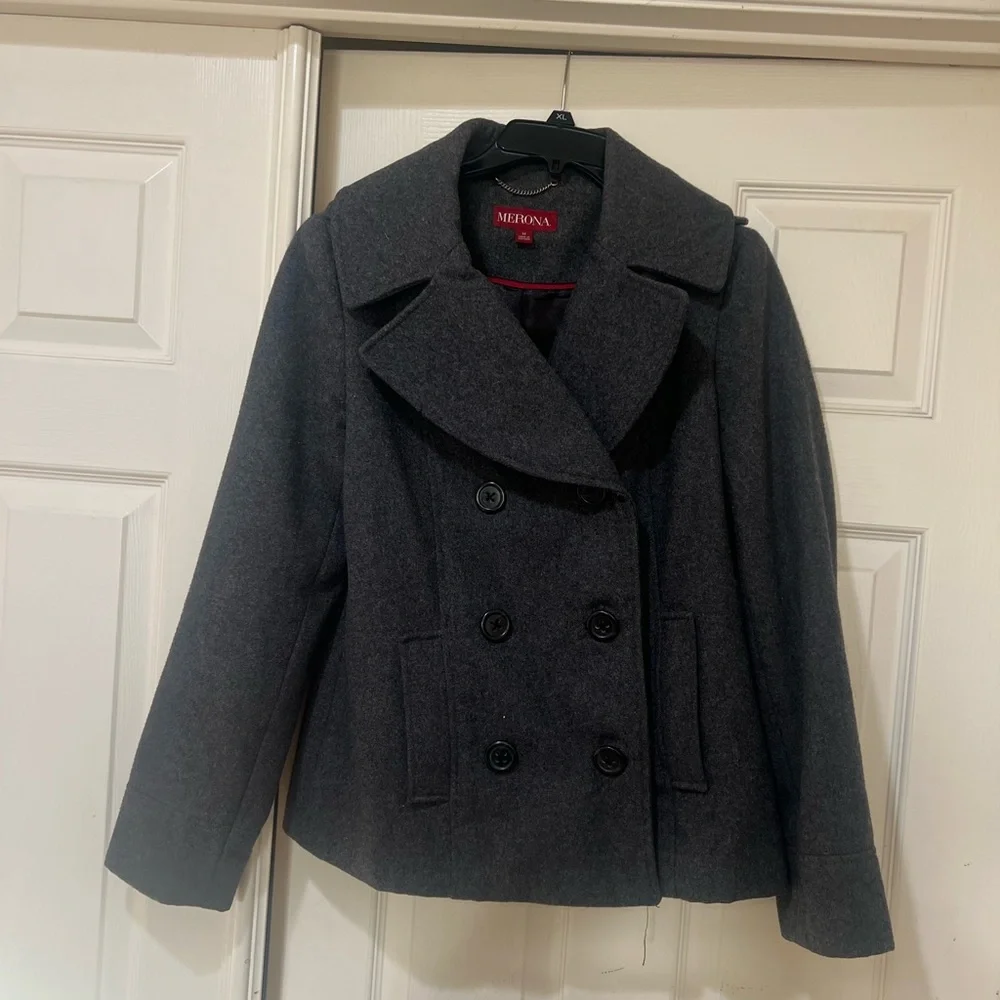 Merona Womens sz M‎ gray Wool Blend Peacoat Winter Coat fall warm cozy old money